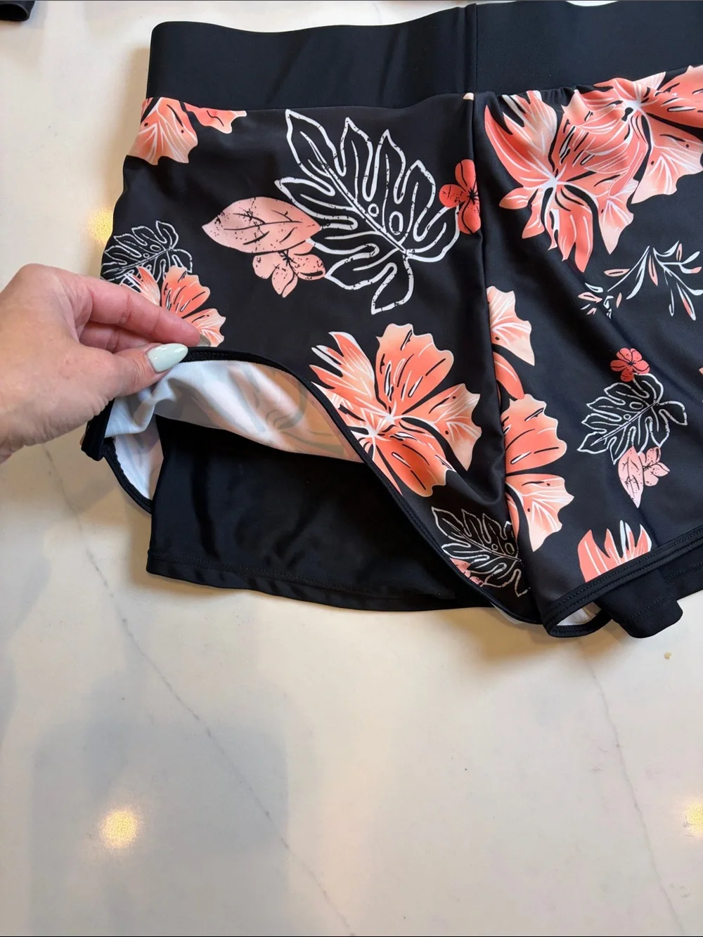 3-Piece Floral Swim Set - Black with Coral Floral